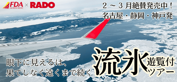 名古屋発・静岡発・神戸発女満別流氷遊覧フライト